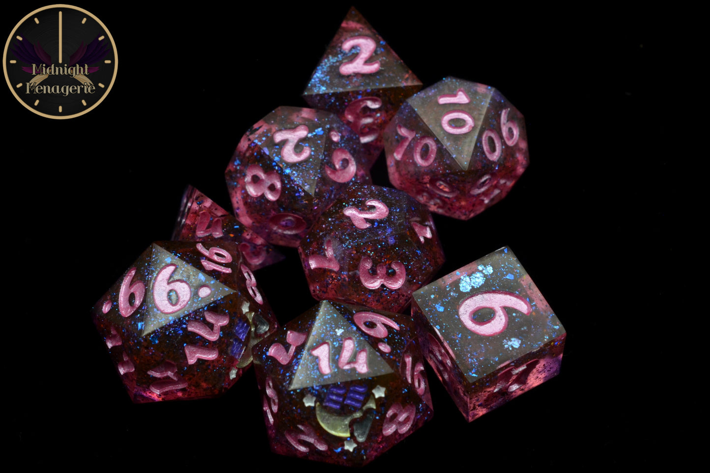 RPG Dice Advantage set 8-die handmade sharp edged resin dice