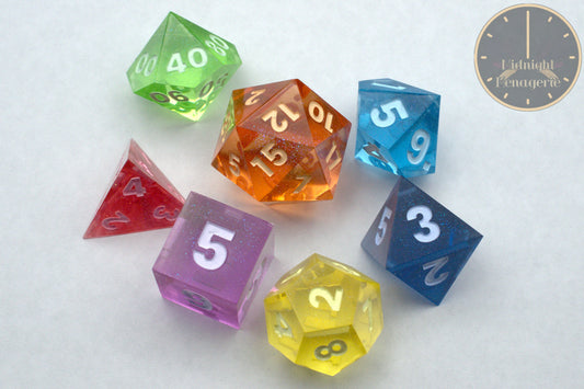 Rainbow RPG 7-die handmade sharp edged resin polyhedral dice set 2
