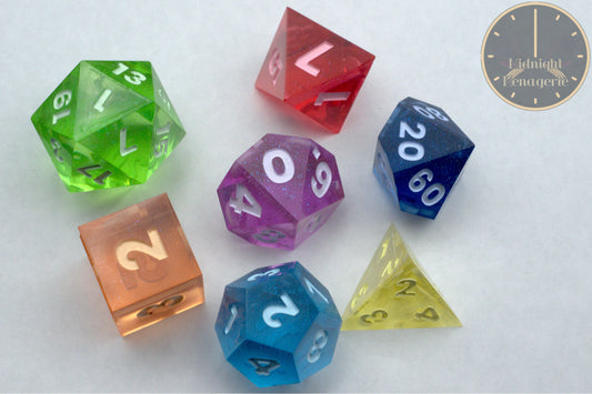 Rainbow RPG 7-die handmade sharp edged resin polyhedral dice set 4