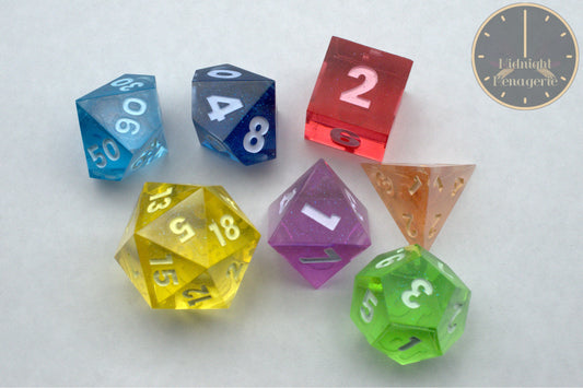 Rainbow RPG 7-die handmade sharp edged resin polyhedral dice set 3