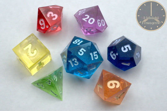 Rainbow RPG 7-die handmade sharp edged resin polyhedral dice set 5